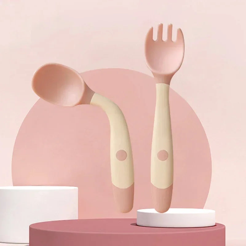Baby Silicone Spoon & Fork Set Soft Bendable Toddler Feeding Utensils