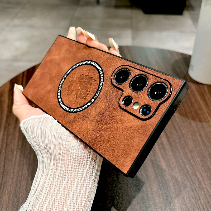 Retro Leather MagSafe Case for Samsung Galaxy S26 S25 S24 S23 S22 S21