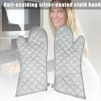 Long Heat Resistant Oven Mitts – Silver Anti-Scald Kitchen Gloves (1 Pair)
