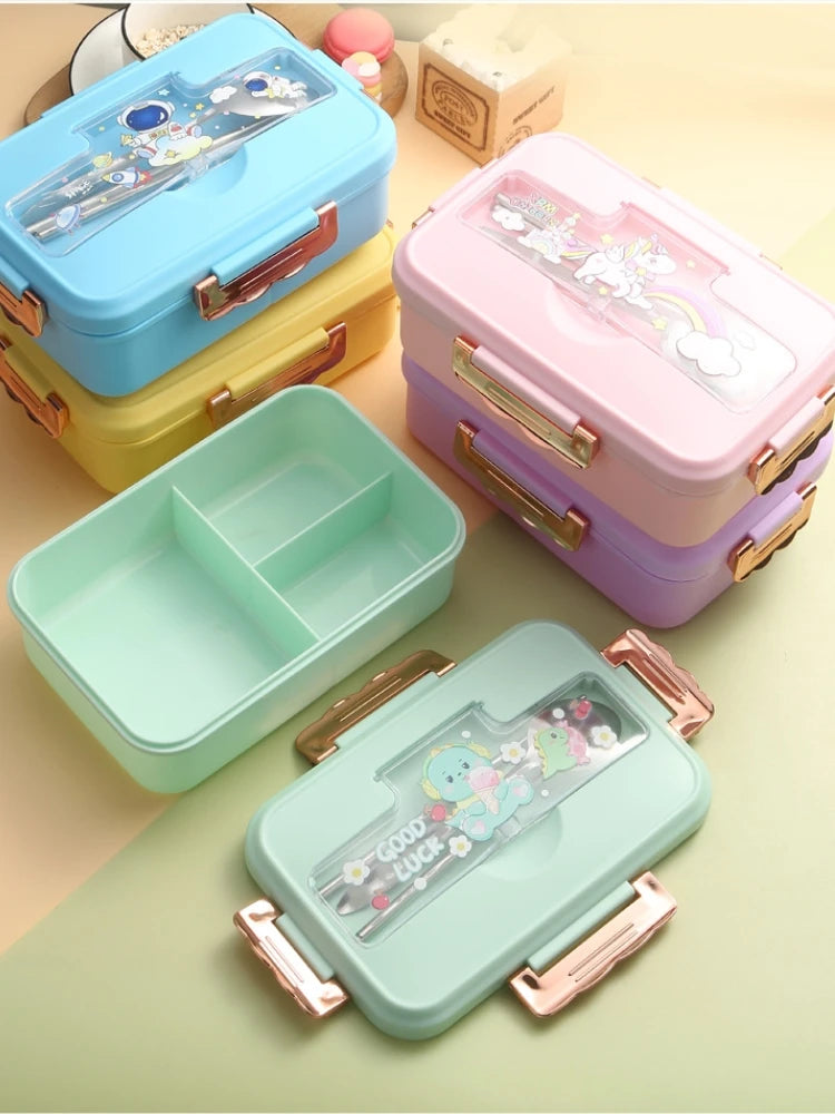 Cute Dinosaur Kids Lunch Box 3 Grid Bento Container for Students