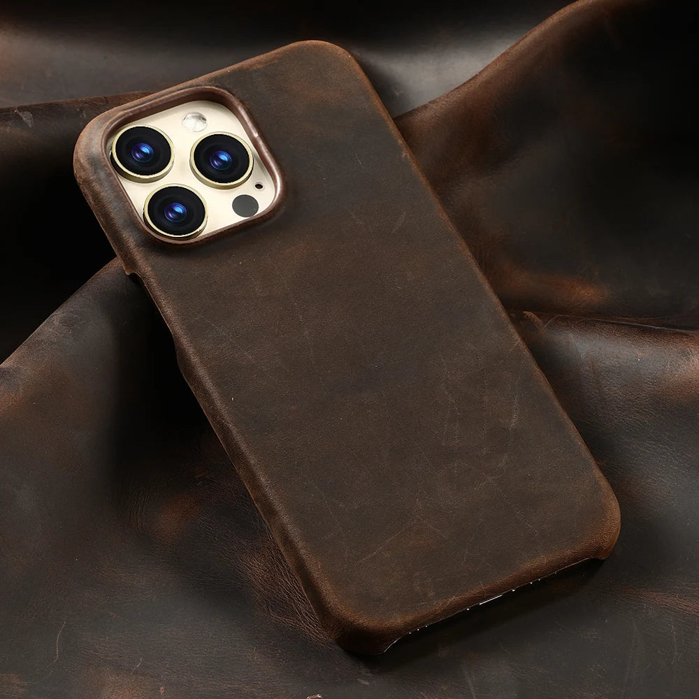Luxury Full Grain Leather Magsafe Case for iPhone 17 16 15 Pro Max