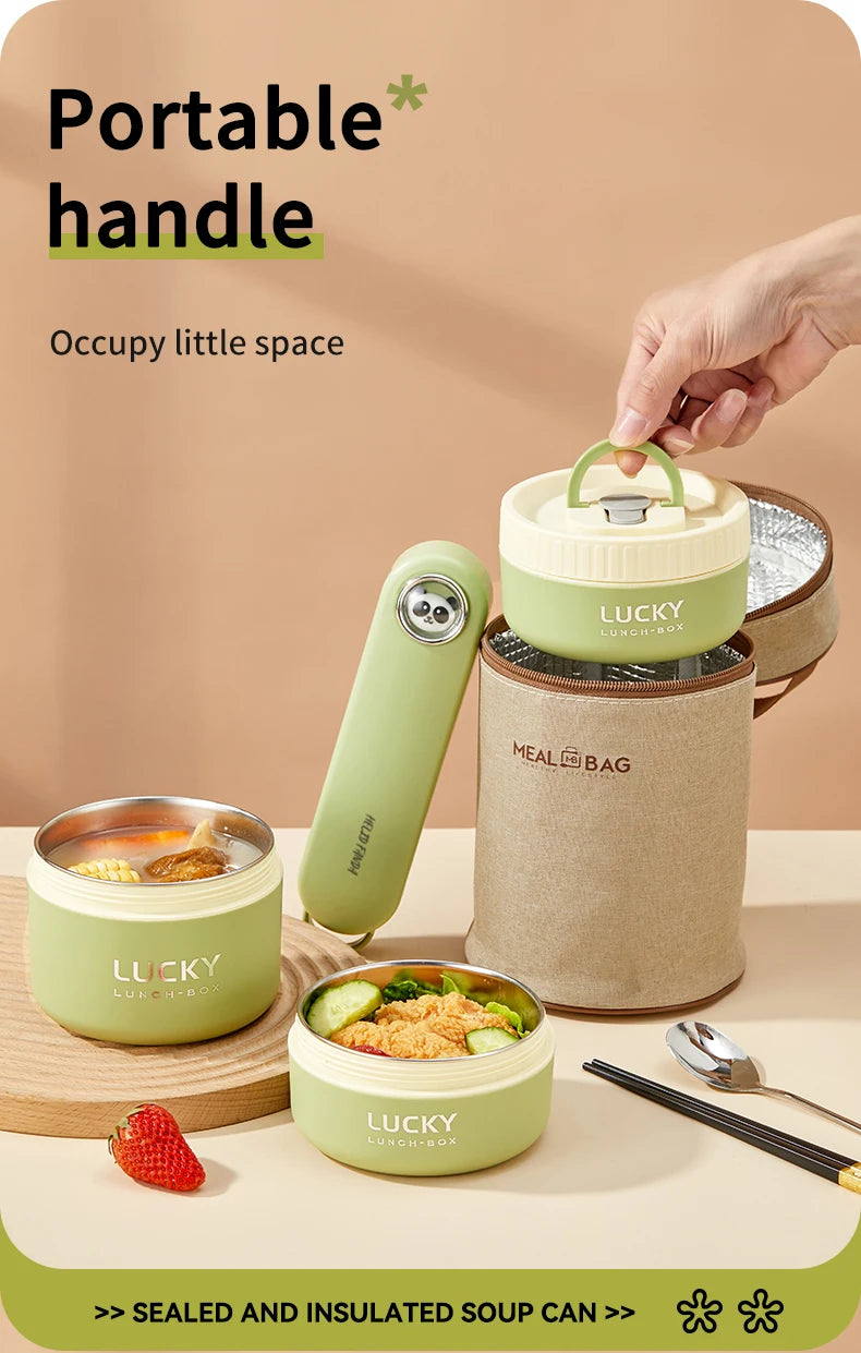 WORTHBUY Portable Thermal Lunch Box 304 Stainless Steel Insulated Bento Box