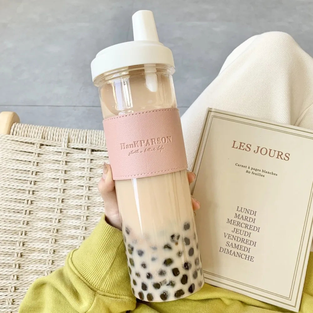850ml Pearl Milk Tea Cup Cute Large Capacity Straw Water Bottle