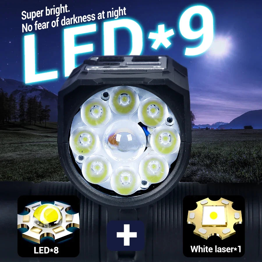 9LED Type-C Rechargeable Bike Flashlight Waterproof Light