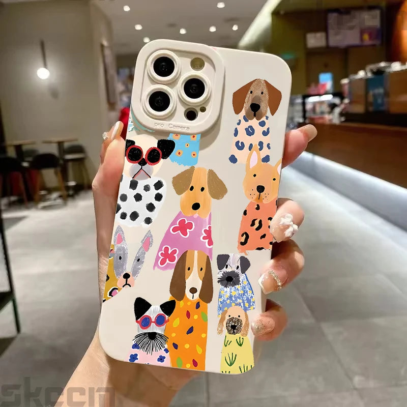 Funny Colourful Dog Pattern Case for iPhone 17 16 15 14 13 Pro Max