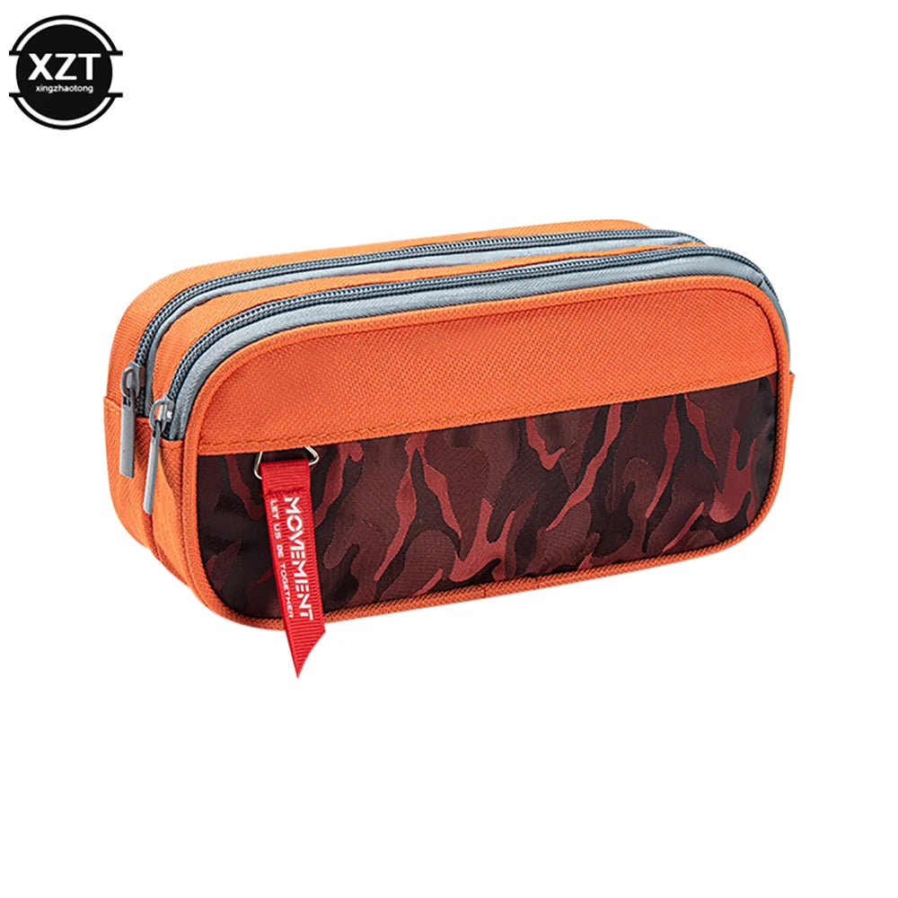 Camouflage Pencil Case Double Zipper Canvas Pen Bag for Students