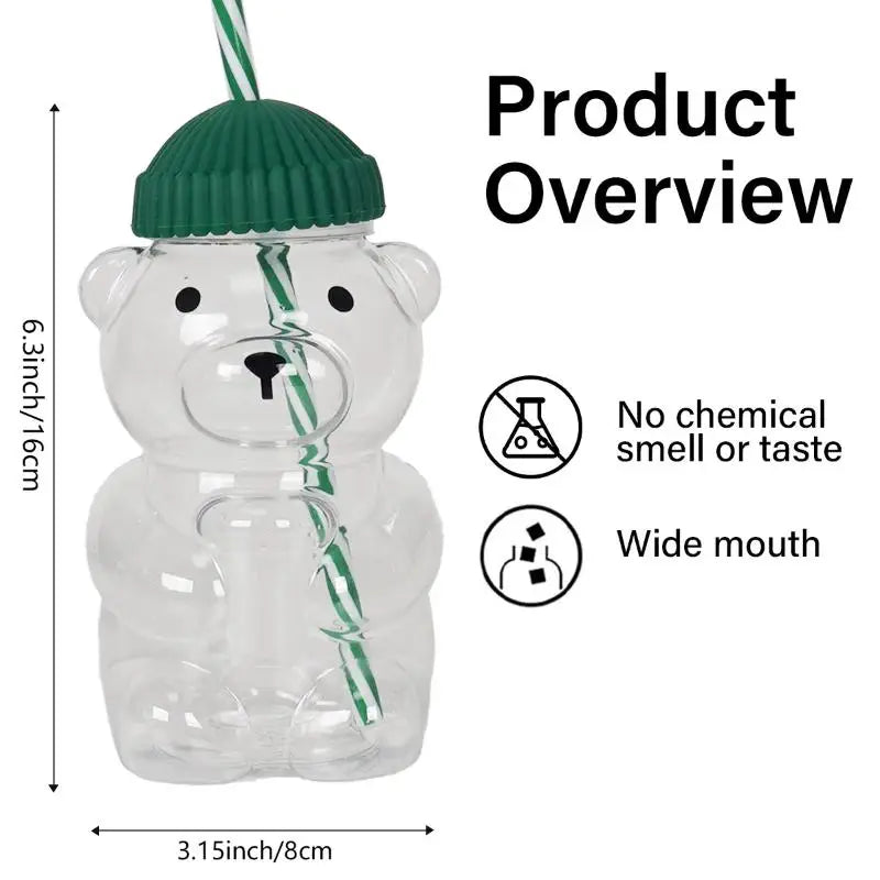 550ml Cartoon Bear Cup with Straw Cute Transparent Coffee & Water Mug