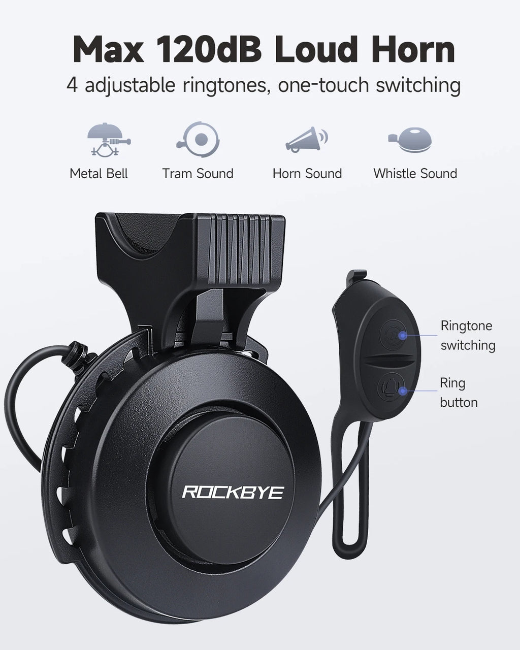 120dB Rechargeable Electric Bike Horn Waterproof Bicycle Safety Bell