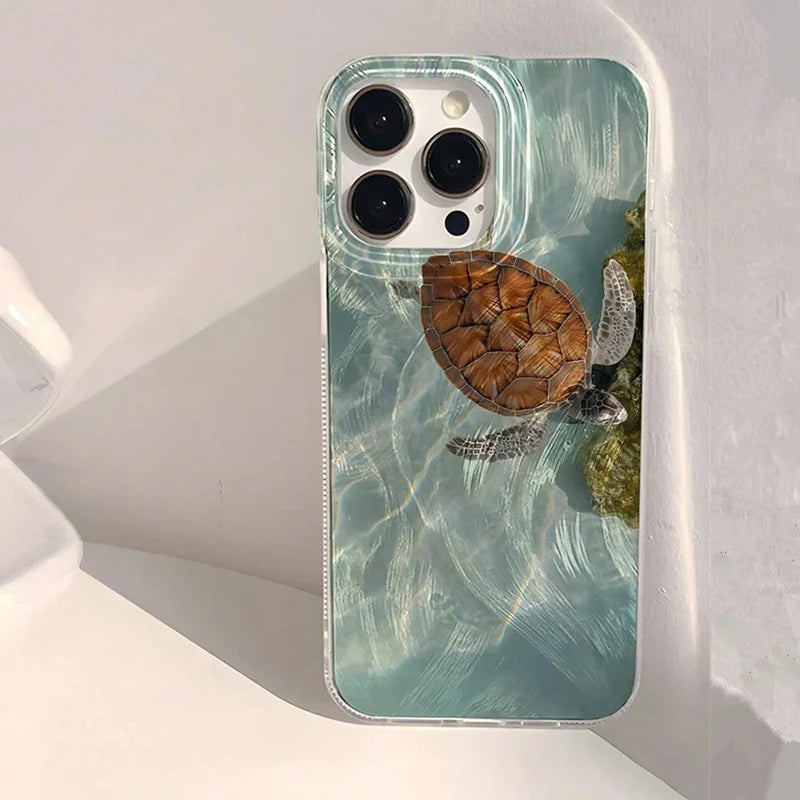 Summer Turtle Pattern Case for iPhone 11 12 13 14 15 16 17 Pro Max