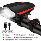 USB Rechargeable Bike Light with Horn Waterproof Headlight