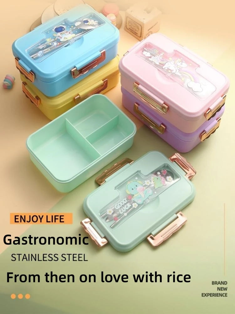 Cute Dinosaur Kids Lunch Box 3 Grid Bento Container for Students