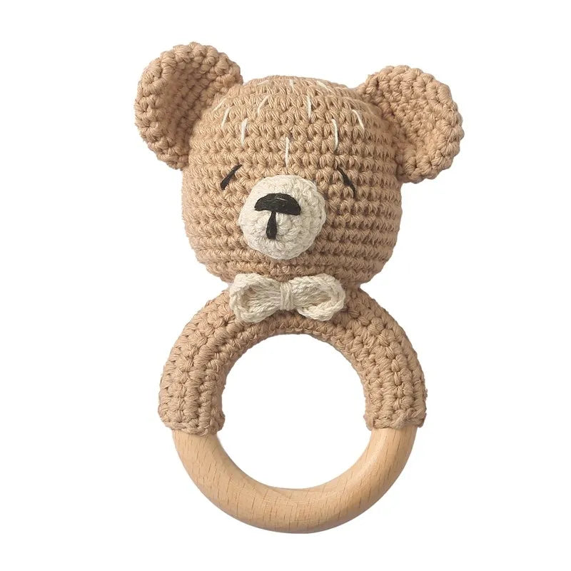 Crochet Bunny Baby Rattle Wooden Teether Toy