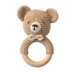 Crochet Bunny Baby Rattle Wooden Teether Toy