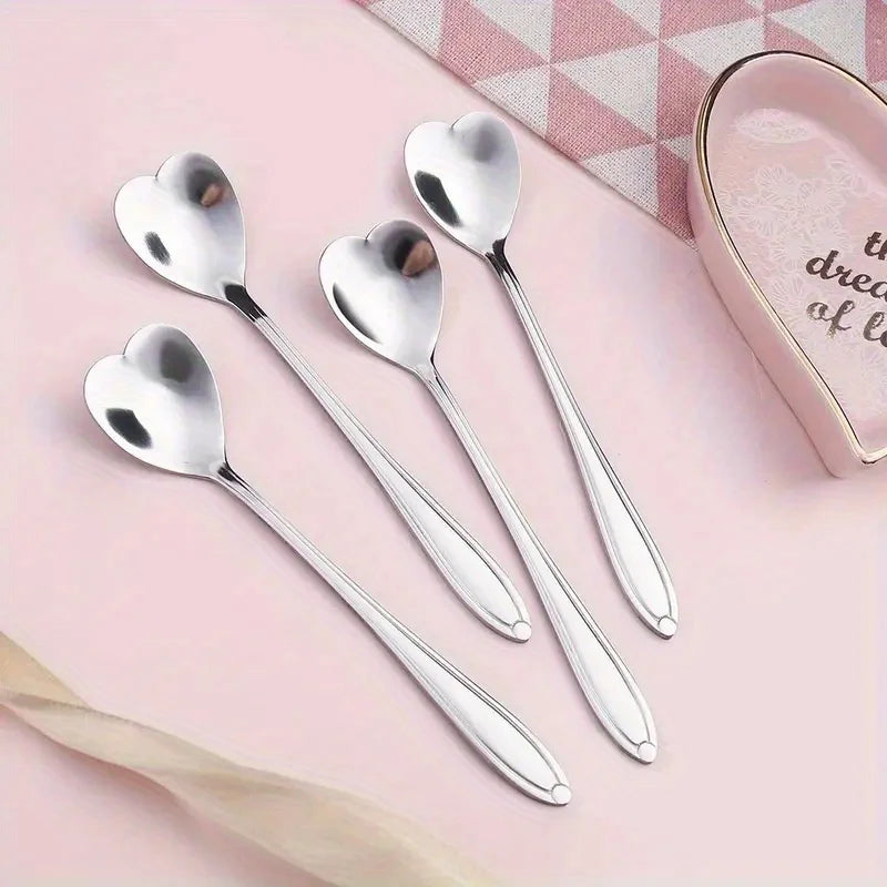 4PCS Heart Shape Stainless Steel Coffee Spoon Set for Drinks