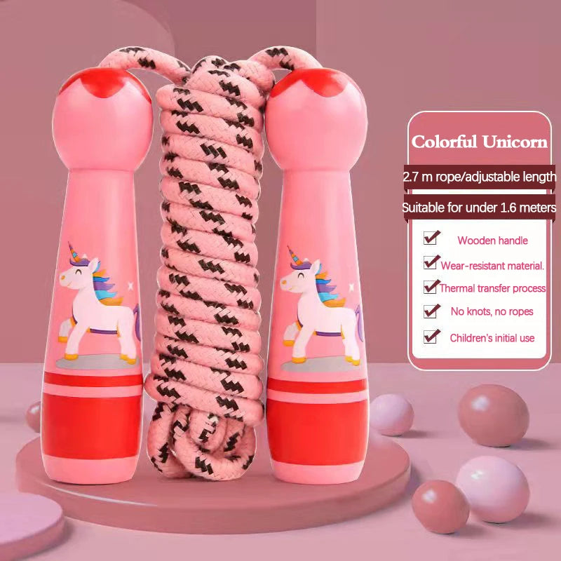 Kids Adjustable Skipping Rope Wooden Handle Cotton Boys & Girls