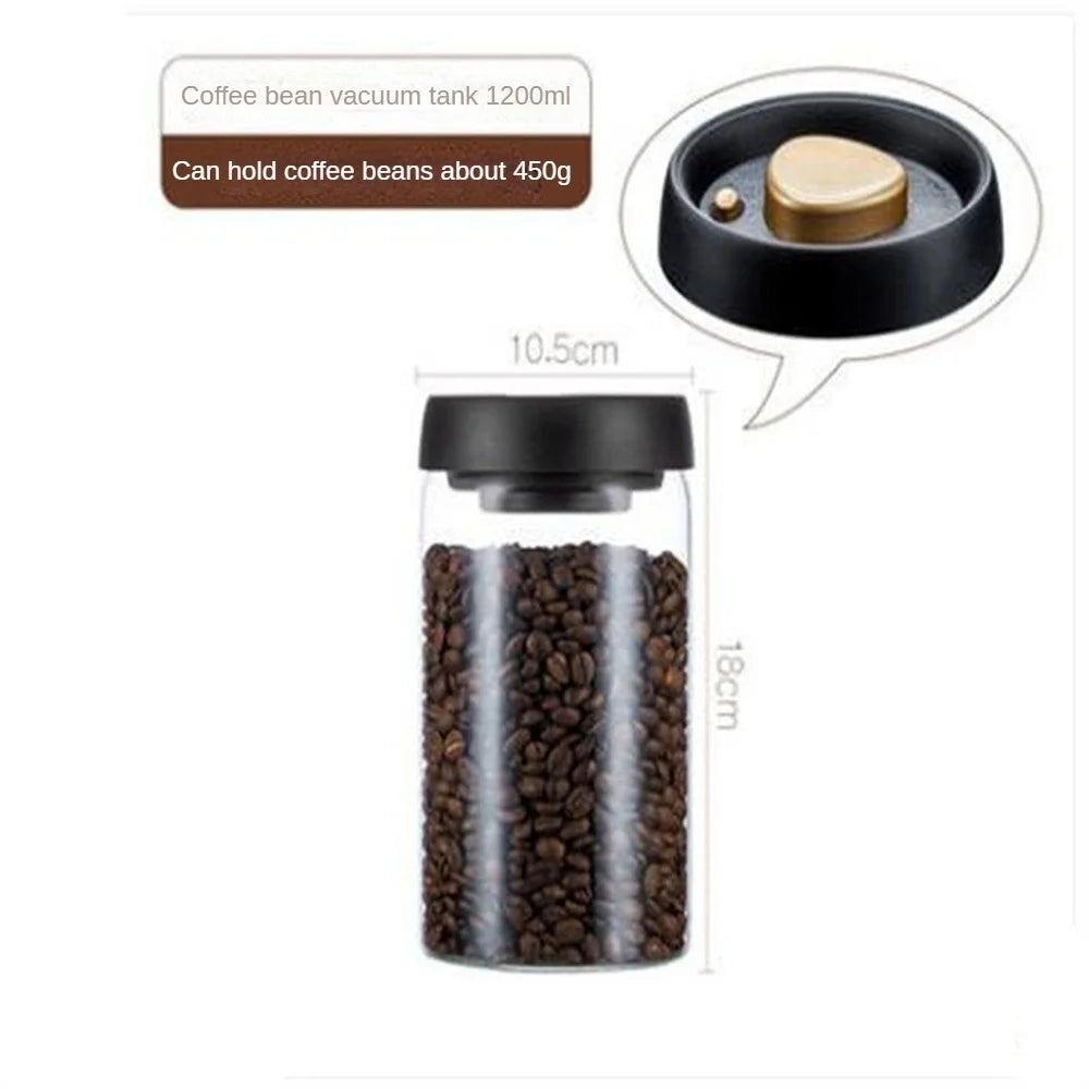 Vacuum Glass Coffee Storage Jar Airtight Coffee Bean & Tea Canister