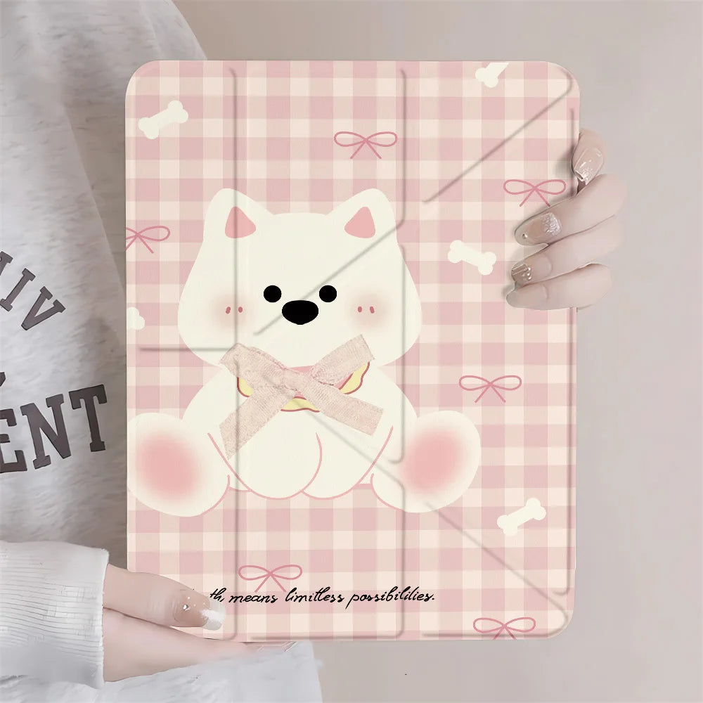 Pink Plaid Puppy Pencil Holder Case for iPad Pro 11 12.9 Mini 6