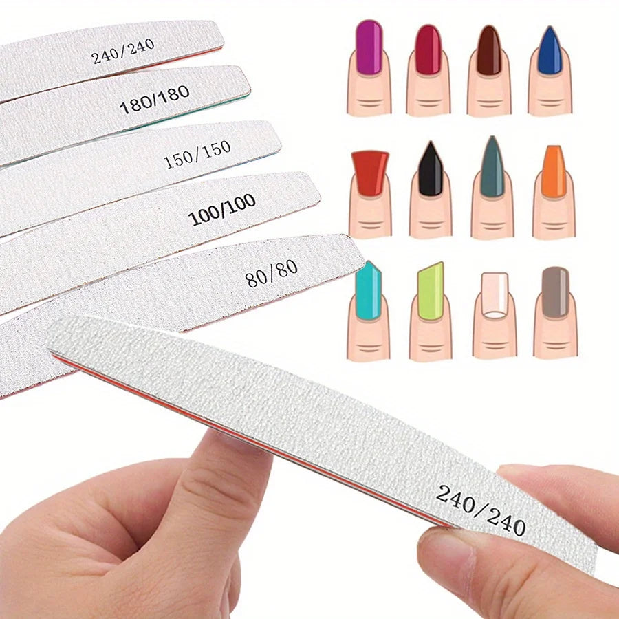 Professional Nail File Set 80-240 Grit Half Moon Nail Buffer