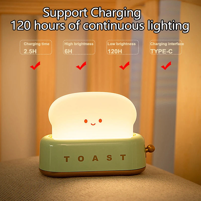 Cute Toaster Night Light Rechargeable Bedside Lamp
