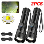 2000LM Tactical LED Flashlight USB Charging Zoom Torch