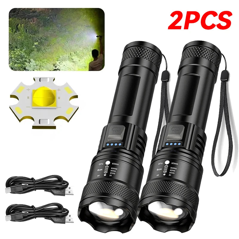 2000LM Tactical LED Flashlight USB Charging Zoom Torch