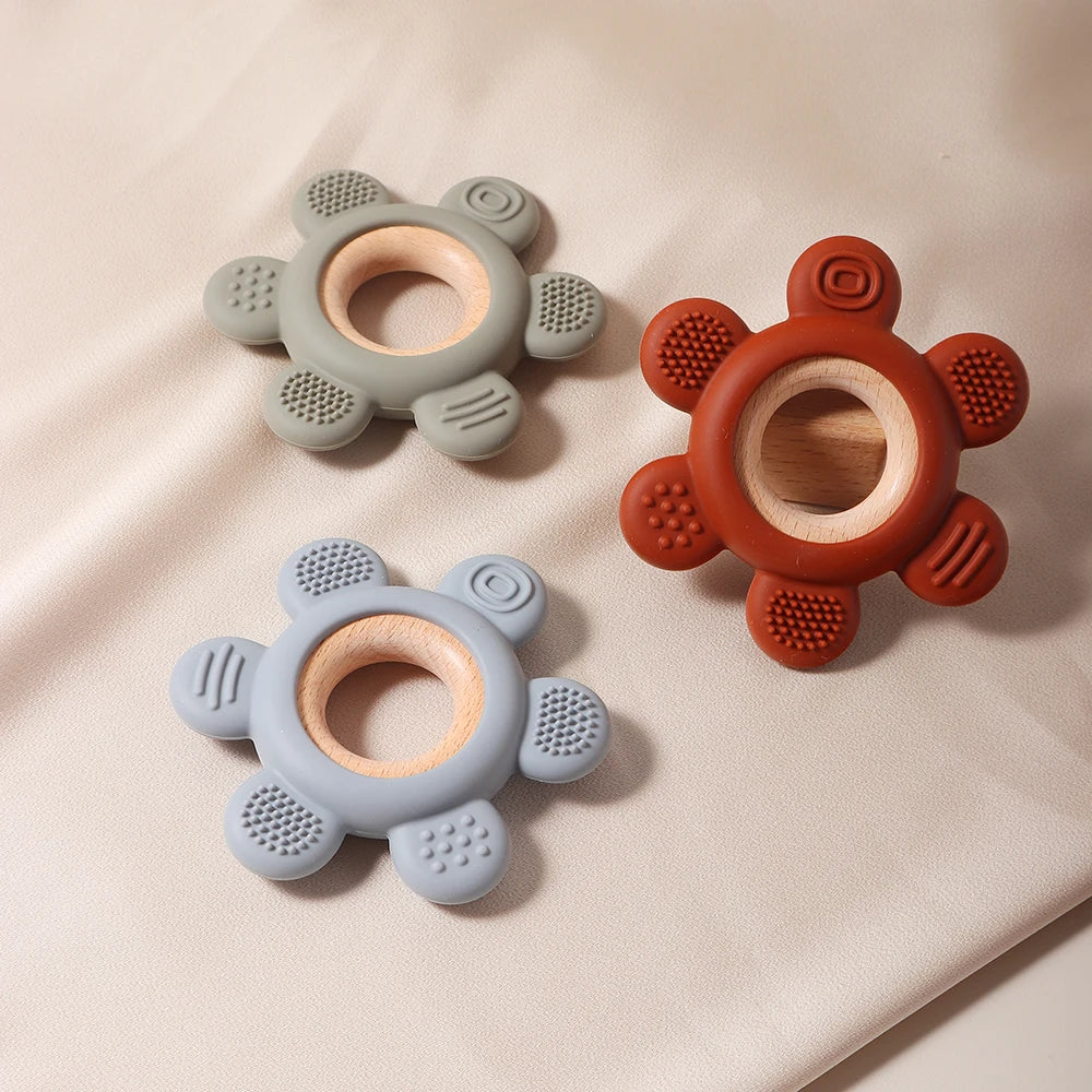 Baby Wooden Flower Teether Food Grade Silicone Toy Main image
