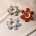 Baby Wooden Flower Teether Food Grade Silicone Toy