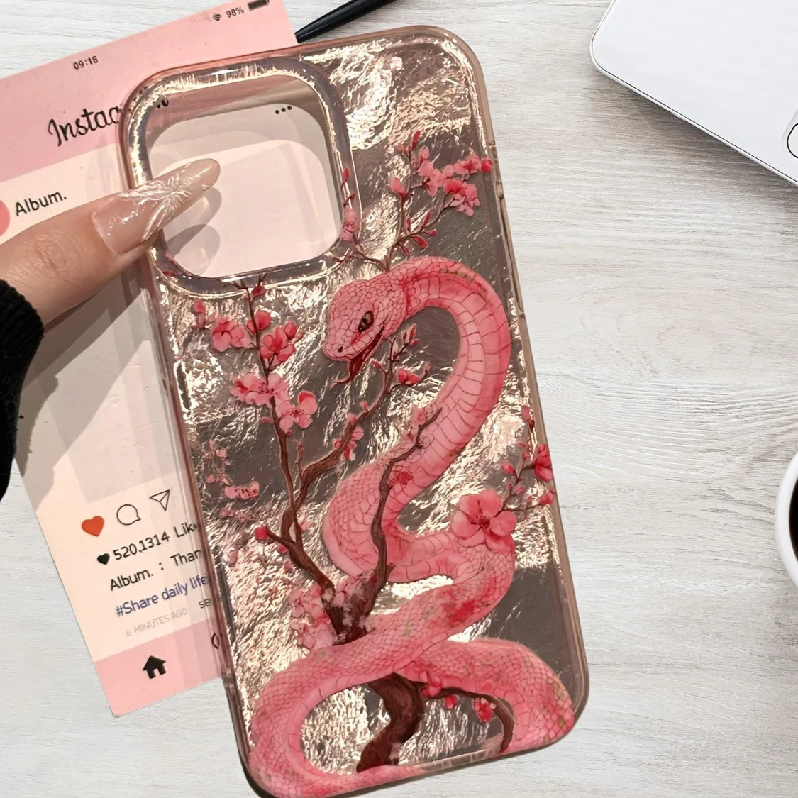 Cute Pink Floral Snake Case for iPhone 16 15 14 13 12 11 Pro Max Cover