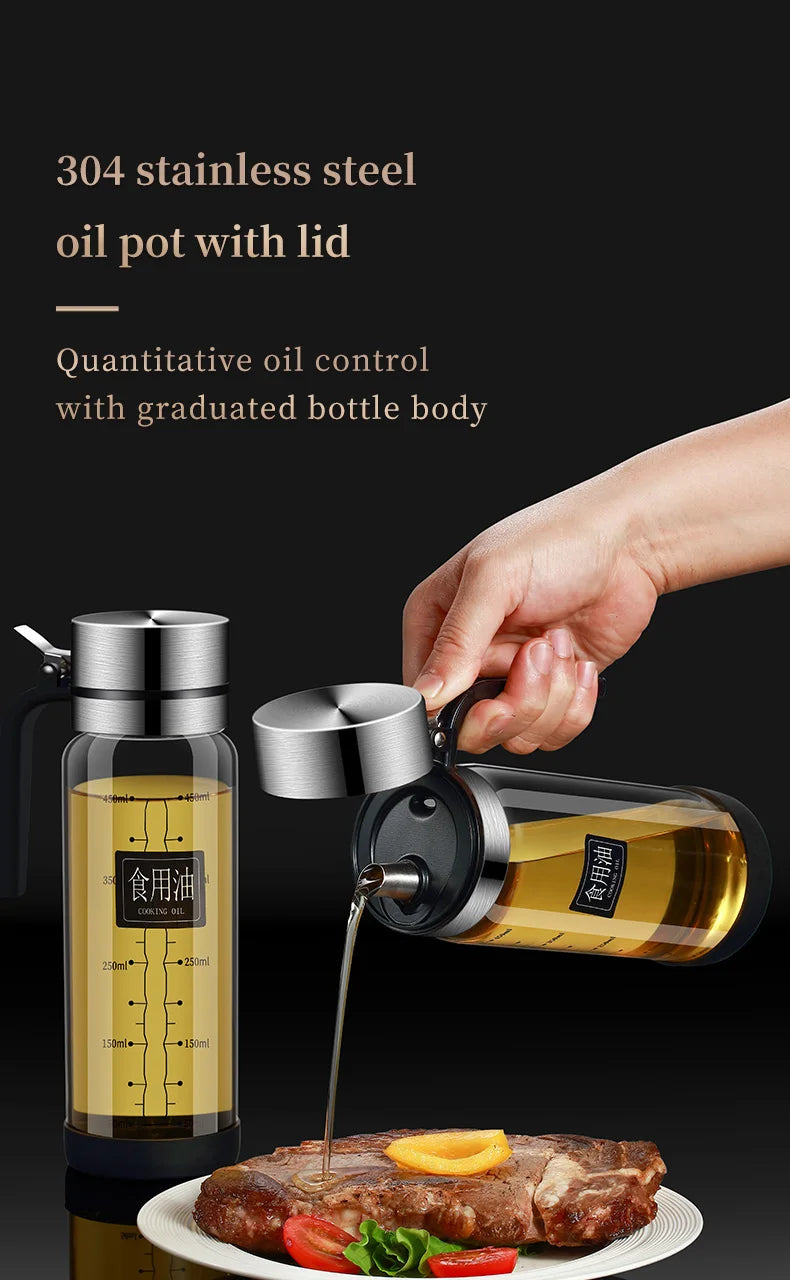 Glass Oil Bottle & Seasoning Set Leakproof Soy Sauce & Vinegar Pot