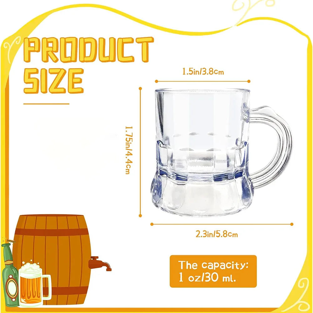 Mini Plastic Beer Mugs 1oz Clear Shot Glasses with Handle