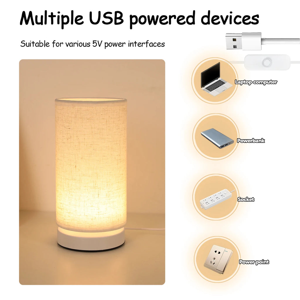 Fabric Cylinder Desk Lamp for Bedroom & Home Lighting