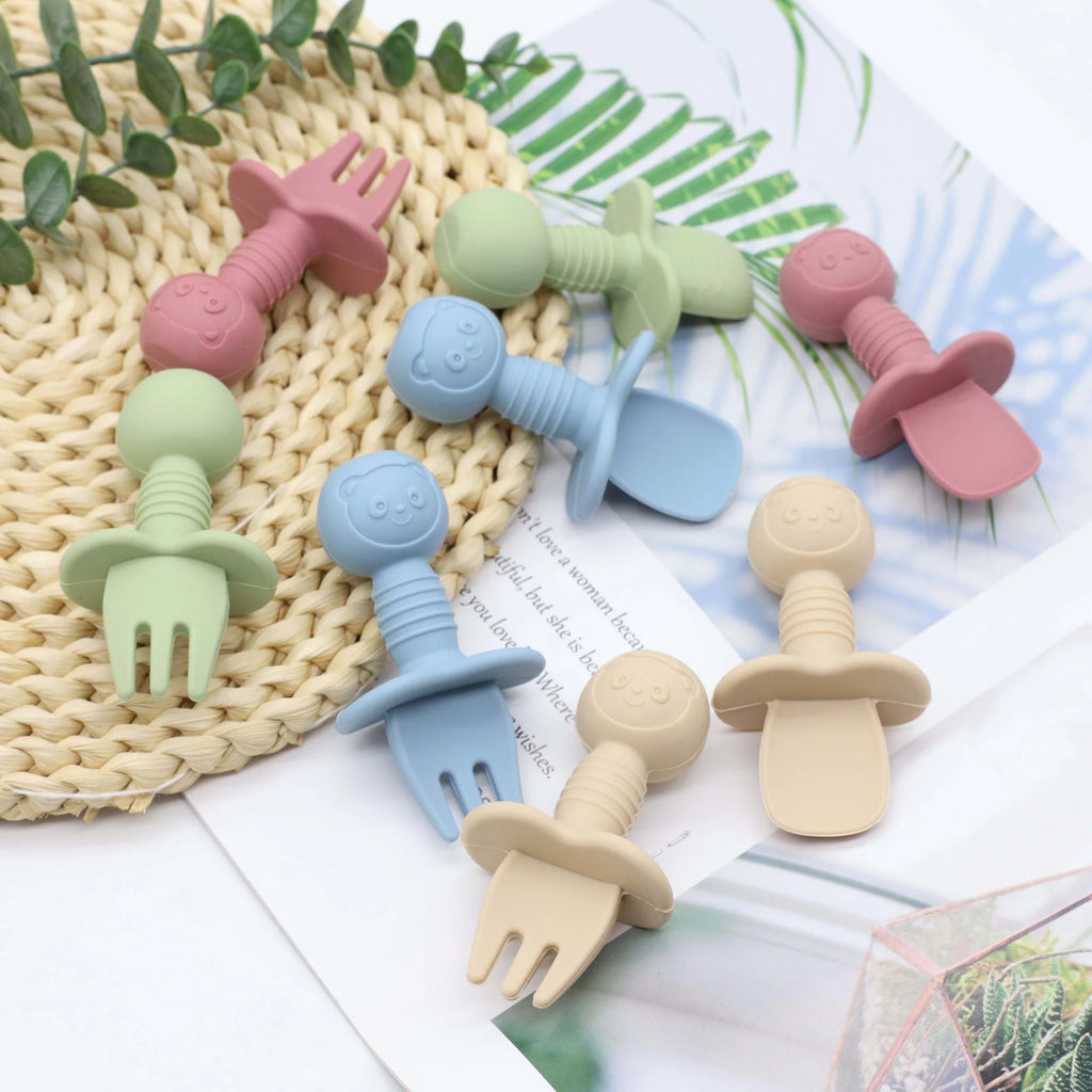 Little Bear Baby Spoon & Fork Set Easy Grip Feeding Utensils