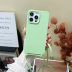 Crossbody Strap Silicone Case for iPhone 11 12 13 14 15 16 Pro Max