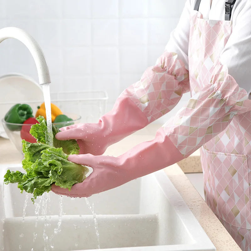 Velvet Rubber Cleaning Gloves Waterproof Winter Gloves