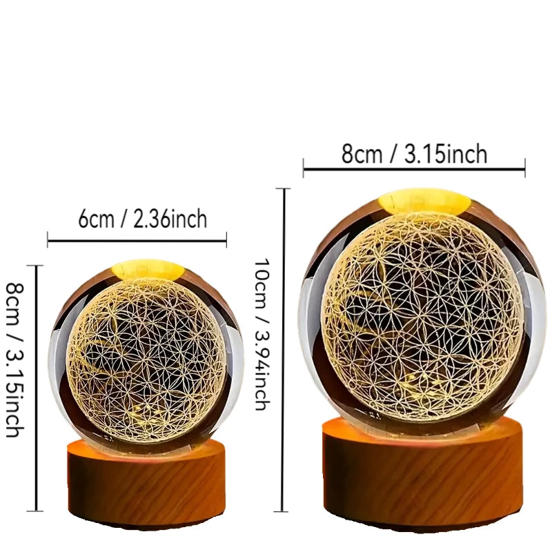 3D Flower of Life Crystal Ball USB Night Light