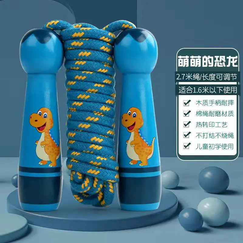 Kids Adjustable Skipping Rope Wooden Handle Cotton Boys & Girls