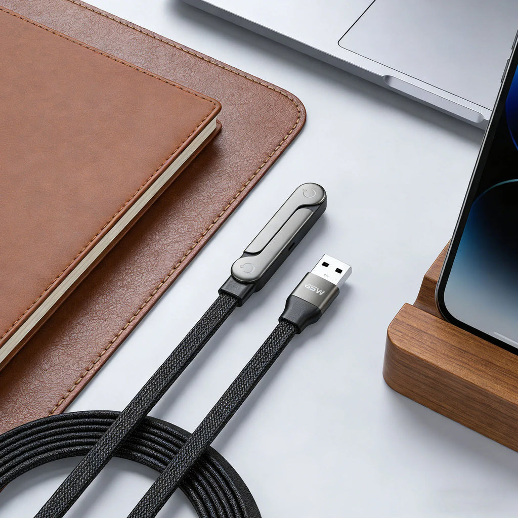 240W/65W Foldable Bracket Data Cable with Braided Cable Fast Charging Cord for iPhone 17