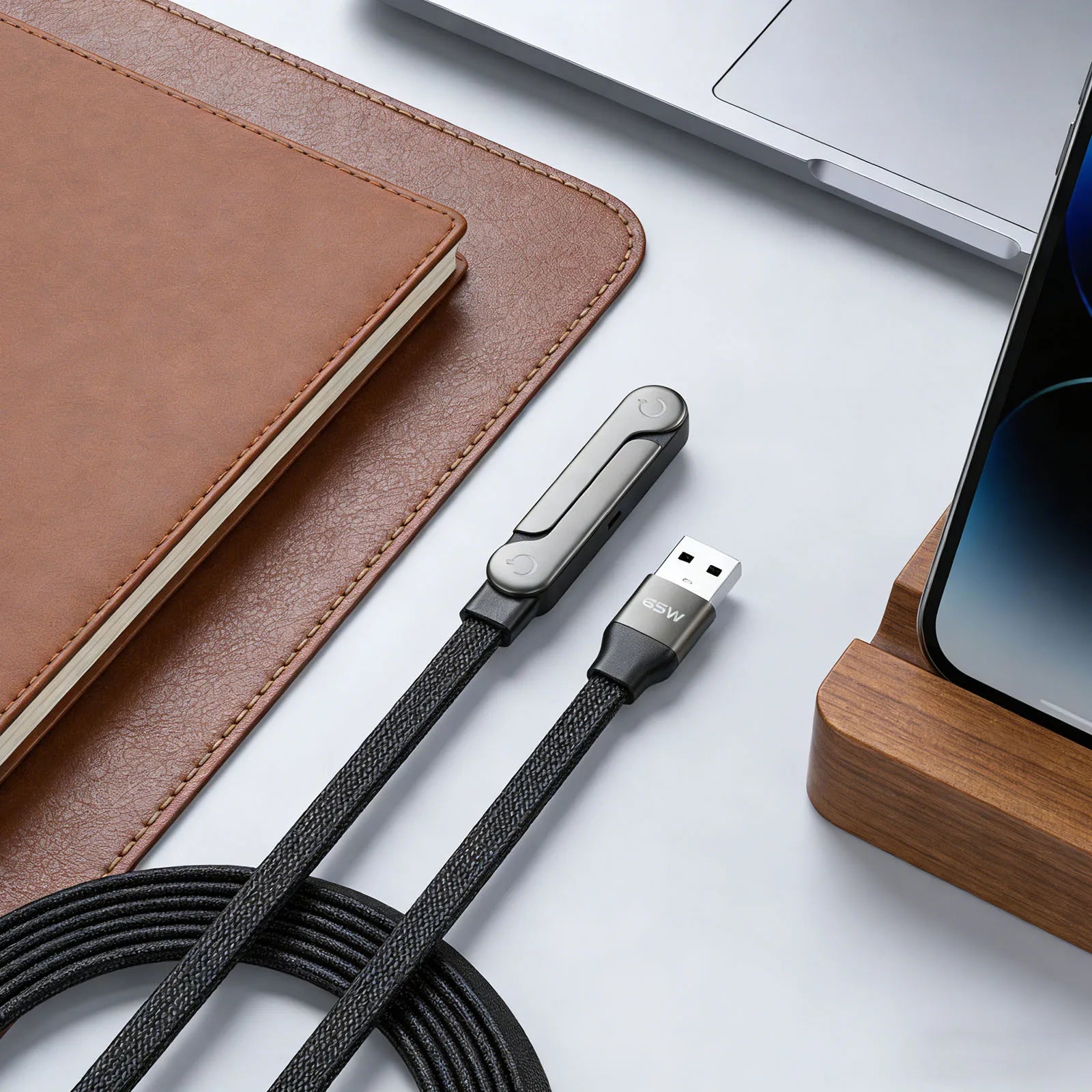 240W/65W Foldable Bracket Data Cable with Braided Cable Fast Charging Cord for iPhone 17
