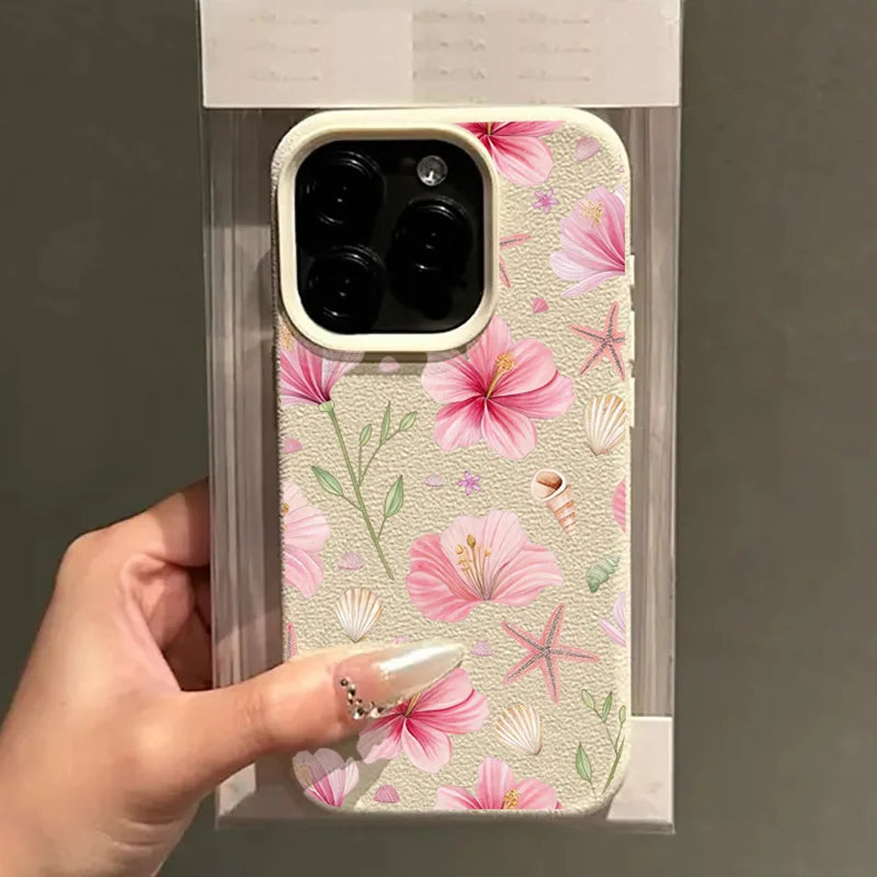 Sweet Lily Flower Litchi Case for iPhone 17 16 15 14 13 Pro Max Cover