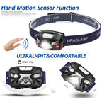 8 Mode Rechargeable LED Headlamp Motion Sensor Light
