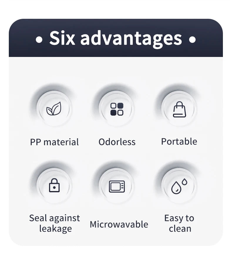 WORTHBUY 800ML Lunch Box Removable 3 Compartment Microwave Bento Box