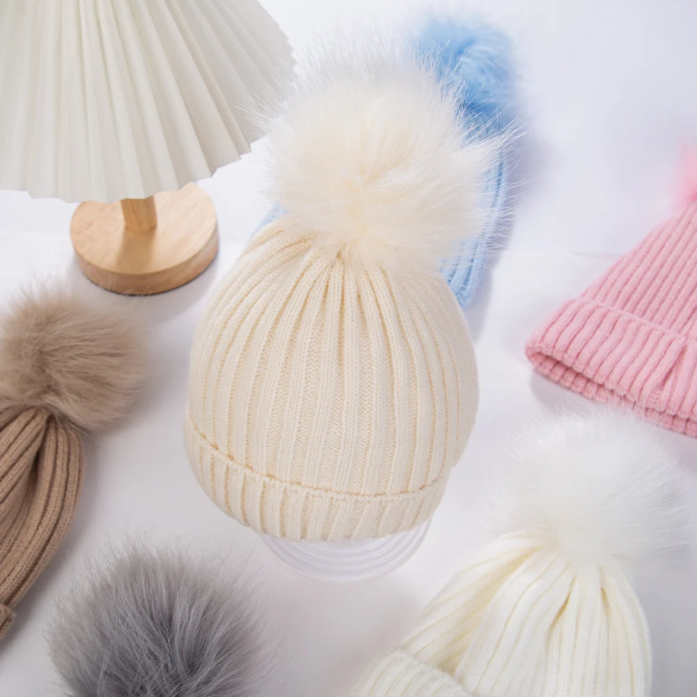 Big Pompom Baby Winter Hat Cute Knitted Beanie for Newborns