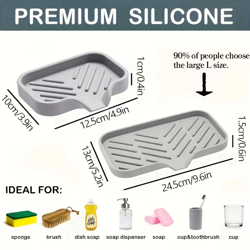 Silicone Faucet Mat Kitchen Sink Splash Guard & Drain Tray