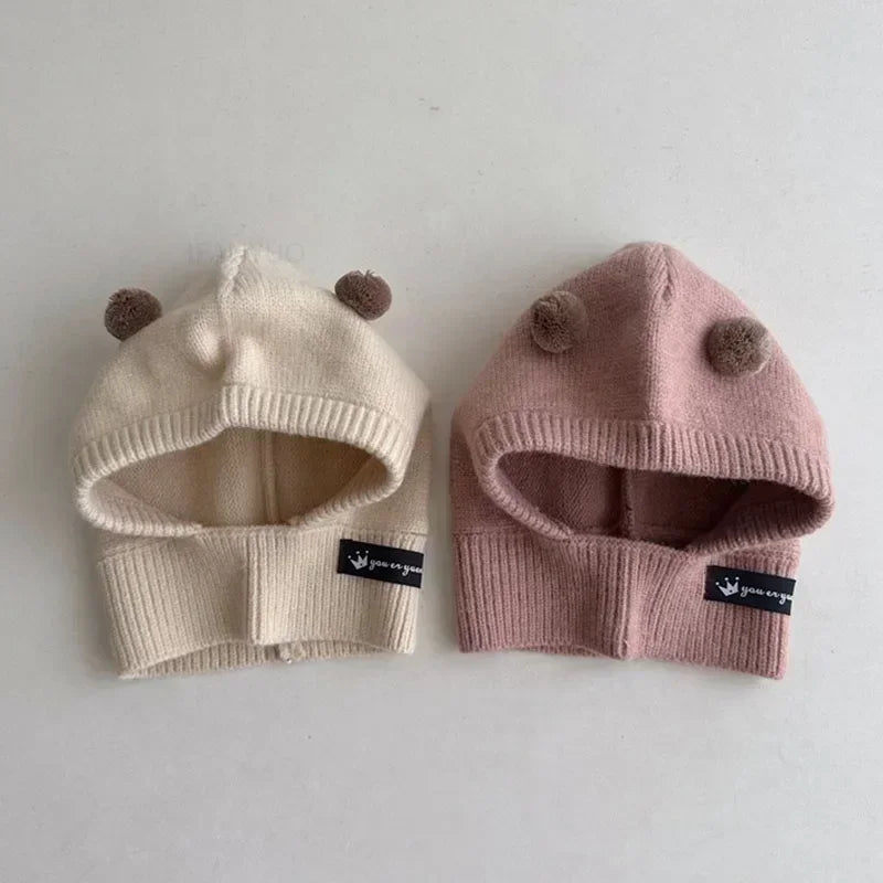 Baby Scarf Hat One-Piece Knitted Winter Cap with Ear Protection