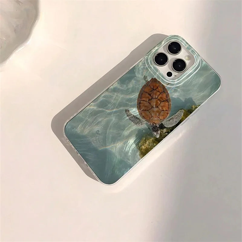 Summer Turtle Pattern Case for iPhone 11 12 13 14 15 16 17 Pro Max