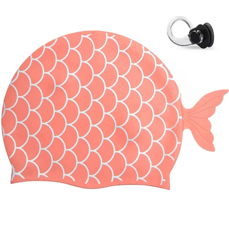 Kids Fish Tail Swim Cap Set Waterproof Swimming Hat