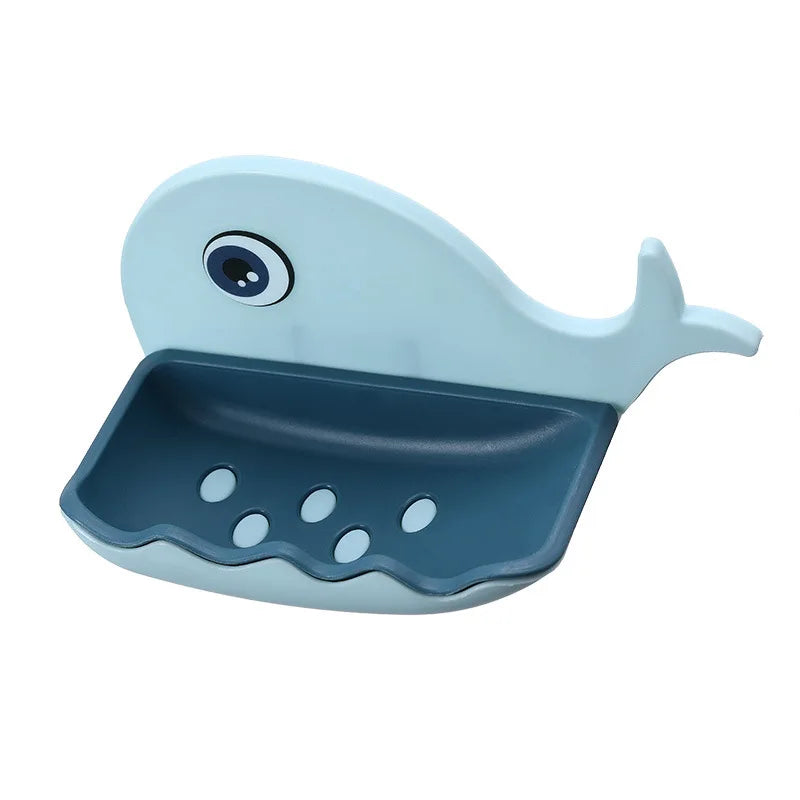 Cartoon Whale Soap Box – Wall Mounted Drain Soap Holder for Bathroom & Kitchen