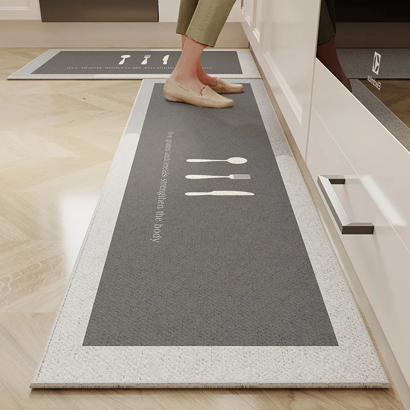 VIKAMA Kitchen Floor Mat Cartoon Dirt Resistant Non-Slip Velvet Carpet