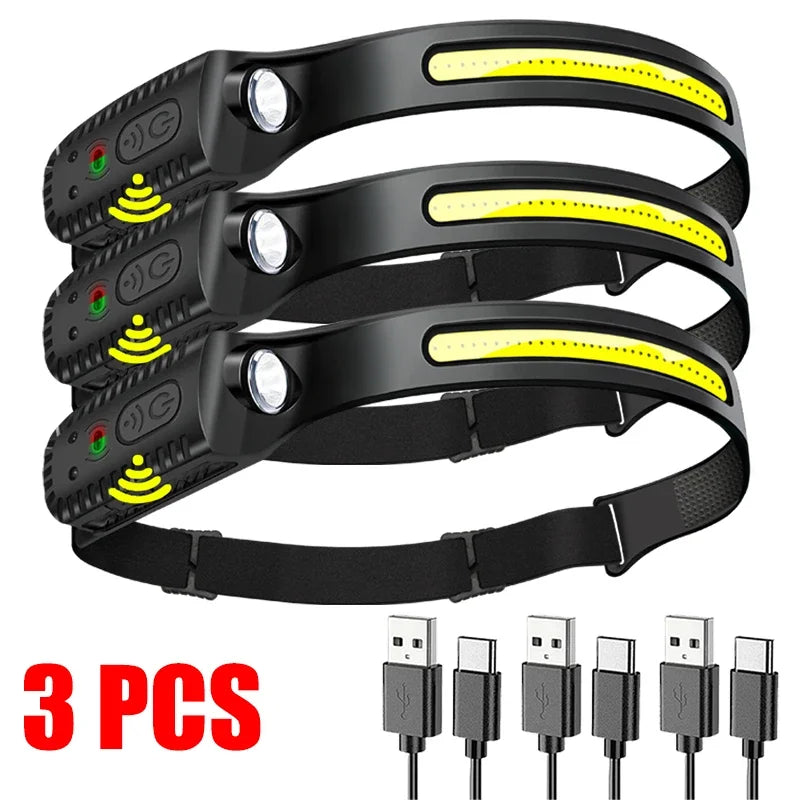 USB Rechargeable LED Sensor Headlamp XPE+COB Light