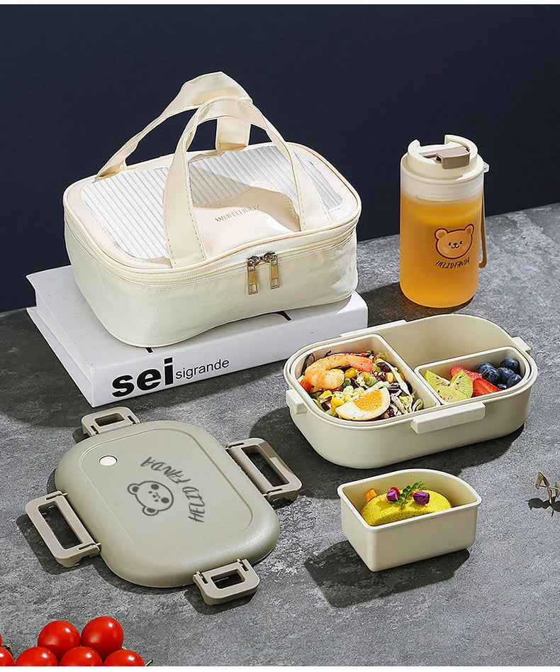 WORTHBUY 800ML Lunch Box Removable 3 Compartment Microwave Bento Box